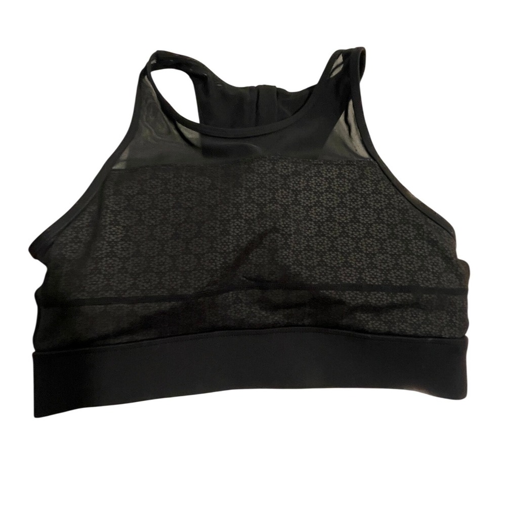 Zyia Active Black Floral Leopard Mesh High Neck Racerback Sports Bra Large